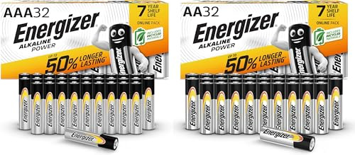 Energizer Alkaline Power - Piles AA + AAA (Lot de 64) - Alcaline 1,5V - Énergie Longue durée - Idéales pour Les appareils du Quotidien - Emballage 100% Recyclable - Conservation 7 Ans