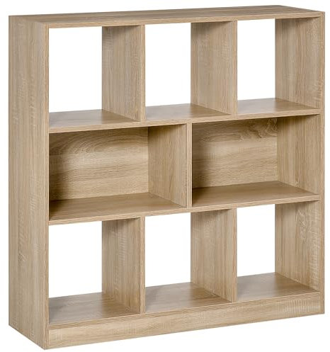 HOMCOM Bücherregal Standregal mit 8 Fächern Aufbewahrungsregal Würfelregal Bücherschrank für Wohnzimmer, Schlafzimmer, Büro, Natur