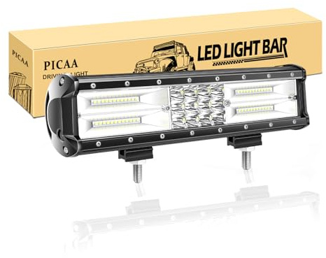 PICAA led Arbeitsscheinwerfer Bar, 12 Zoll 180W 7D Lichtbalken Wasserfest | LED Lichtleiste,12V 24V,Rri-Reihe,Zusatzscheinwerfer Bar,Spot Flutlicht Kombination,für SUV Offroad ATV UTV Traktor 4x4 Auto