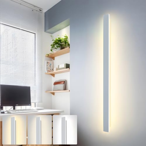 ZTWLEED LED Wandleuchte Innen Lange 120CM,44W Wandlampe Moderne | Drei Farbtemperaturen 3000K/4000K/6000K Wandbeleuchtung für Schlafzimmer Wohnzimmer Korridor Treppenhaus,110-240V,Weiß