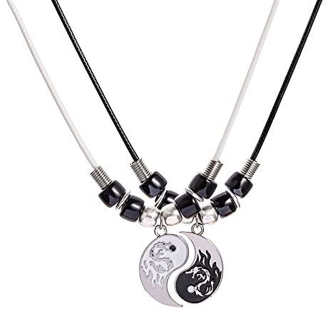 COLORFUL BLING 2 Pieces Yin Yang Friend Pendant Necklace Dragon Matching Unique TaiChi Fish Couple Necklace Cord BFF Friendship Bestie Engagement BFF Jewelry, 3.2 cm, Metal, alloy