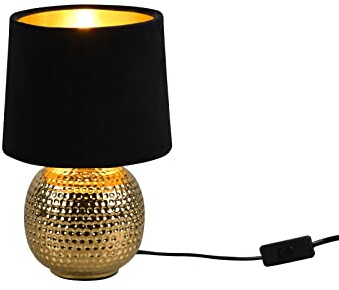 Tischleuchte mit Keramikfuß Gold und Samtschirm Schwarz, Höhe 26cm