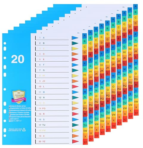 [10 Stück]20-teiliges Register für Ordner A4 A-Z,PP Ordner Trennblätter | für Schule, Büro