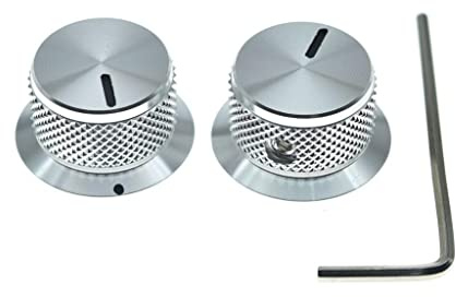 Dopro 2er-Pack Aluminium-Potentiometer-Knöpfe im Schrauben-Stil 6,35 mm Universale Top-Hat-Knöpfe Glocken-Lautstärke-Ton-Regler-Knöpfe für Gitarre/Bass/Verstärker/Vorverstärker Silber mit Indikator