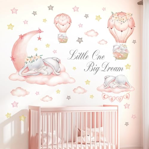 DECOWALL Dream Big Little One Wall Stickers Elephant Moon Stars Wall Decals with Quote for Bedroom Nursery Style Room Decor (SG2-2203)