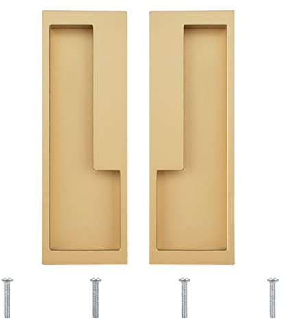 MOROBOR Zinc Alloy Flush Pull Handles, 2pcs Embedded Sliding Door Handle with Hidden Screws, Modern Simple Door Pull Handle for Sliding Barn Drawer Cupboard Wardrobe (Matte Gold)