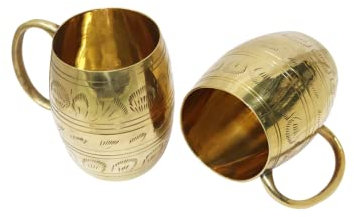 LAKSHMI'S EAGLE Kupferbecher, Kupferkrug, geprägte Gläser, Kelch, Gläser-Set, Trinkbecher, Set mit 2 Stück, Becher aus reinem Kupfer, Ayurveda-Moscow-Mule-Becher für Cocktails, Wein,indische Geschenke