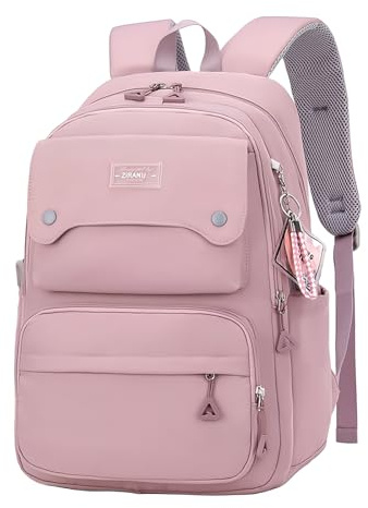 Solid Color School-Bags Backpacks for Teens Girls, Multi-pocket Elementary Girls Bookbags,Lightweight Casual Daypack