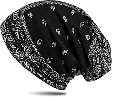 WANSSY® Damen Herren Unisex Uni Farbe Beanie mit Färbemuster Federmuster Fashion Einheitshröße Kopfbedeckung (Schwarz)
