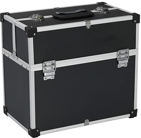 Werkzeugkoffer 38x22,5x34 cm Transportkoffer aus Aluminium/ABS mit Handgriff und Metallverschlüssen, Werkzeugbox Leer Werkzeugkasten für Kleinteile und Werkzeug, Schwarz