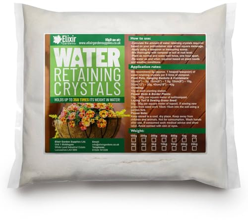 Elixir Gardens Water Retaining Crystals Gel Granules 500g Bag | Gel Granules for Hanging Baskets, Pots, Growbags, Flower Beds, Borders & Turf | Absorbant Moisture Control |