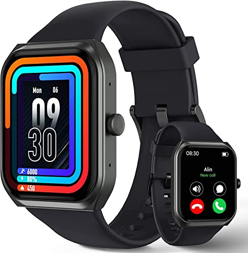 TUYOMA Smartwatch Unisex, 1,91 Zoll Touchscreen Fitnessuhr mit Telefonfunktion, IP68 Wasserdicht Sportuhr mit Herzfrequenz, SpO2, Schlafmonitor, Smart Watch für iOS, Android, Schwarz, LW76
