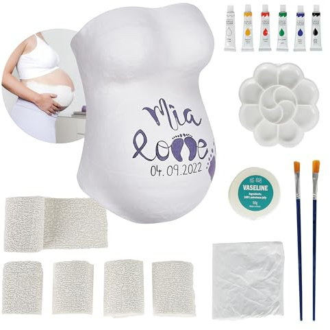 reer mama Babybauch Gipsabdruck Set, Gipsbinden und Acrylfarbe zum Bemalen, individuelle Erinnerung an die Schwangerschaft und den Babybauch,