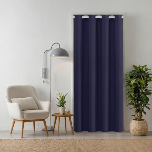 tinycurtains, Thermo Türvorhang blau 200 x 150 cm, für alle gängigen Türgrößen, Thermovorhang OHNE Stange