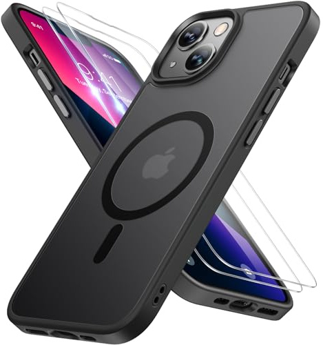 Miracase für iPhone 13 Hülle mit Magsafe & 2 9H+ Panzerglas, Schwarz | [TOP Militärschutz & Magnetkraft] Stoßfest Kratzfest mit Samtiger Haptik Extrem Langlebig Handyhülle für iPhone 13 6,1