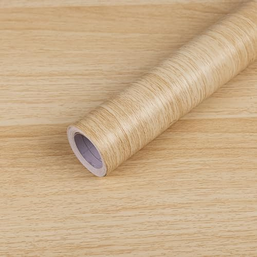 Wood Contact Paper Peel and Stick Wallpaper - Light Wood Grain Contact Paper Self Adhesive Removable Vinyl Film - Waterproof Natural Oak wallpaper for Countertop Cabinets table drawer 15.7 x 118