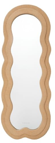 Flamingueo Espejo de Pie Cuerpo Entero - Marco Tejido Rizo - Forma Irregular - Espejo Pared - Wavy Mirror - Decoracion Habitacion - Marrón - 160 x 60 x 4 cm