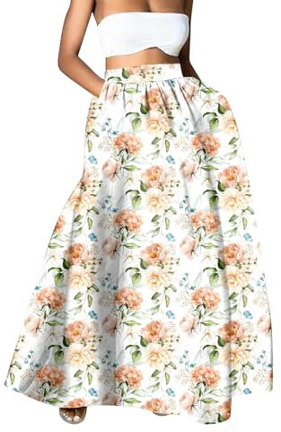 Skang Sommer Rock Damen Luftig Lang Einfarbiger Damen-Rock mit hoher Taille, hohen und niedrigen Rüschen, Zwei in einem, schnell trocknend, lässig, unregelmäßig drapiert, lässiger Lange Röcke A