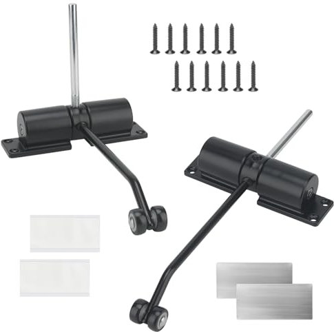 FAAING 2 unidades de acero inoxidable cierrapuertas automático, puerta de jardín con tornillos, cierre automático, resorte de tensión, cierrapuertas de jardín, color negro