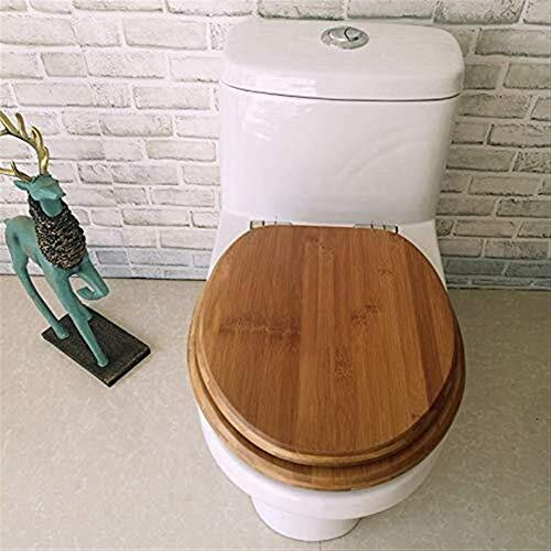 Toilettensitz, Bambus-Massivholz-Toilettendeckel mit langsamer Stummschaltung, Toilettensitzbezug, verdickter, oben montierter Badezimmerdeckel (einfarbig, 40–48 cm x 33–38 cm)