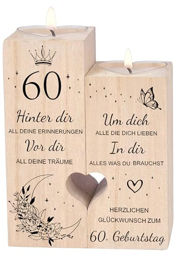 60 Geburtstag Frau Mann，Kerzenständer，60 Geburtstag Deko Geschenkideen，Geburtstagsgeschenk für Vater, Mama, Frau，Schwester, Freundin