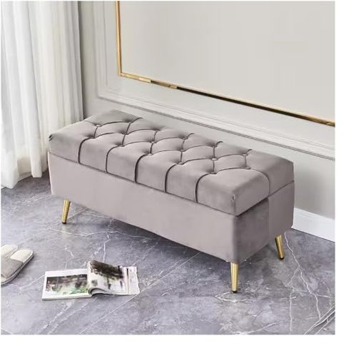 WIGSELBL Samt-Ottomane, gepolsterte Bettbank, Klappbank, Eingangsbank, rechteckige Bank mit goldfarbenem Sockel, gepolsterte Schlafzimmer-/Sofabank für Zuhause (Farbe: Grau, Größe: 80 cm)