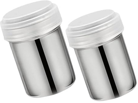 Amosfun 2pcs Powdered Sugar Shaker Set with Lids, Stainless Steel Cocoa and Coffee Powder Dispensers, Reusable Spice Sifters for Baking and Kitchen Use, Small (5.5x9cm) Medium (6.5x10cm