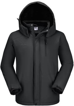 OutPro Herren Skijacke Vielseitige Winterjacke Warme Fleecejacke - Wasserdicht, winddicht, Perfekt für Outdoor-Aktivitäten und Winterwanderungen Schwarz,XXXL