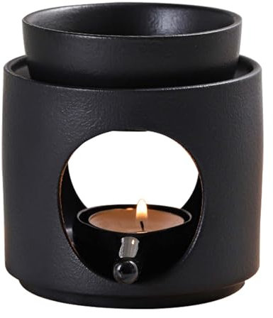 GOMETY Lampada profumata in Ceramica, Lampada profumata per l'ambiente, Lampada profumata in Ceramica con Porta candeline, Lampada profumata in Ceramica, Lampada profumata, Colore Nero, per