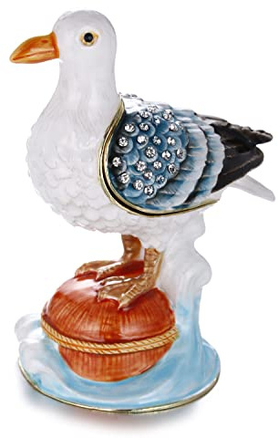 Handbemalte Emaille-Möwe-Schmuckschatulle für Heimdekoration, aufklappbarer Schmuck-Organizer für Ringe, einzigartige Figur, Andenken, Sammlerstück, personalisierbar, elegant, handgefertigt, Ornament