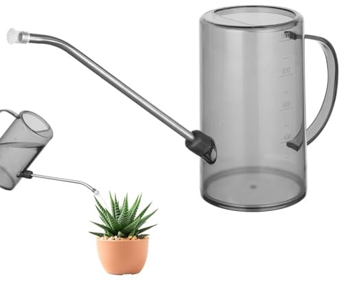 OFFCUP Annaffiatoio in Plastica, 1L Piccolo Con Scala Moderno per Piante da Interno, Beccuccio Lungo, Innaffiatore Giardino per Appartamento (Grigio)