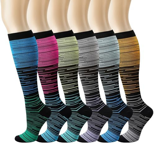 Utensilsto 6 Paar Kompressionsstrümpfe Damen Herren, Kompressionssocken Mit 15–20 Mmhg Compression Socks Kniestrümpfe Für Flug, Sport, Wandern, Reisen, Radsport, Krankenschwester(S/M)