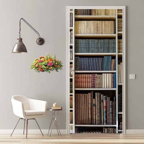 Türtapete Selbstklebend 90X200 cm Türaufkleber 3D Türfolie Selbstklebend Bücherregal Buch Klebefolie Tür Türposter Tür Folie PVC Wasserfest Wandbild für Schlafzimmer Wohnzimmer Bad Tür Tapete -MT695