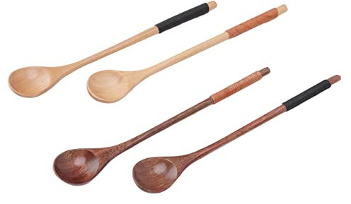 Cucchiaio da Cucchiaini da caffè 4 pezzi in legno acciaio lungo cucchiaio da legno laccato leggero per agitazione cottura cottura miscelazione servizio