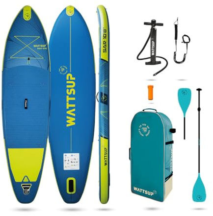 Wattsup - Sup Stand Up Paddle Gonflable SAR 10'8-325x84x15cm Dropstitch - Pack Complet : Pagaie Leash Pompe Sac de Transport - Jusqu'à 145kg -Bleu