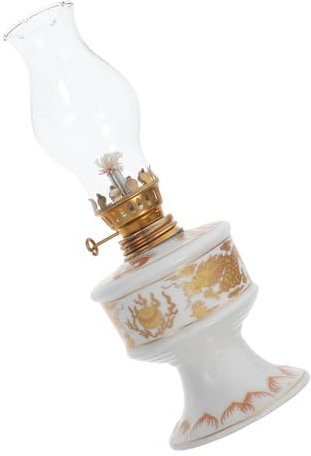 Alipis Vintage Glass Oil Lamp: Retro Decorative Kerosene Lantern with Glass Chimney - Pattern Paraffin Lamp for Indoor Home Wedding Festival Decoration Emergency Lighting