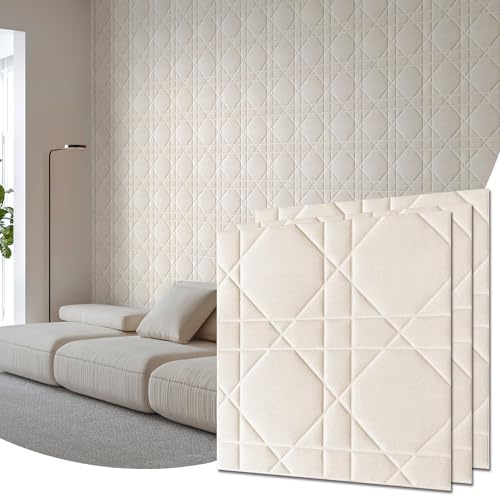 Aurawall Velvet 3d wall panels for Interior wall Decor peel and stick, Soundproof Geometric Textured 3d Wall Panels for Living Room, Bedroom, TV Background 17.7 x 17.7, Cover 26.15 Sq.Ft Cream White