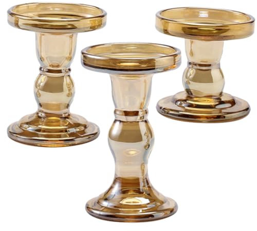 3 Sätze Bernsteinfarbener Leuchter Kerzenhalter Kandelaber Teelicht Steht Tisch Weihnachtskerzenständer Platte Lichter Inhaber Butterlampenfassung Glas 3 Stück * 3 PRETYZOOM