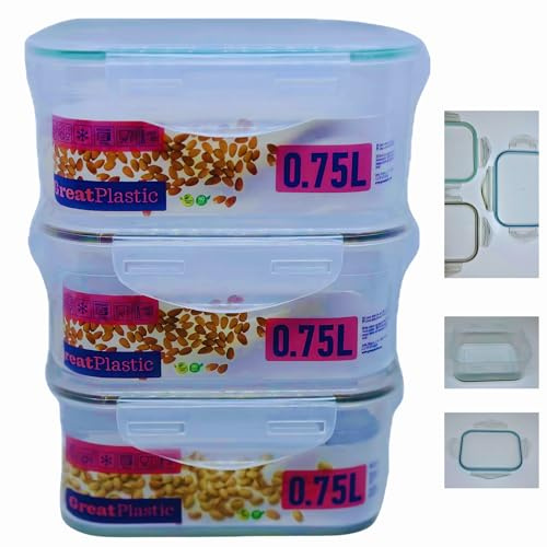 Esthelar Select Conjunto de 3 Tuppers 0.75L Herméticos sin BPA – Tupper Plástico con Tapa para Microondas y Congelador – Tapers para Comida Hermetico – Recipientes Alimentarios – Fabricados en España