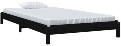Generisch Kangmusi Stapelbett Schwarz 90x200 cm Massivholz Kiefer, Schwarz 820396