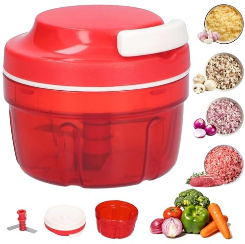 Raheem lökskivare manuell med dragsnöre grönsaker lök strimlare hushåll dragsko design för chili/lök/grönsaker/nötter/frukt/paprika/kött/vitlök/puré-mat (röd)