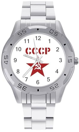 Reloj de pulsera analógico de cuarzo con bandera de la Unión Soviética para hombre, martillo y hoz, de acero inoxidable, para negocios