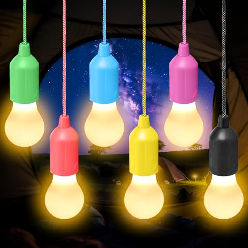 6 Stück Campinglampe: Leichte LED Camping mit Zugschalter, Zeltlampe Batteriebetrieben, LED Campinglaterne, Tragbare Campinglaterne zum Wandern, Angeln, Schreibtisch, Camping, Zelt, Garten (Warmweiß)