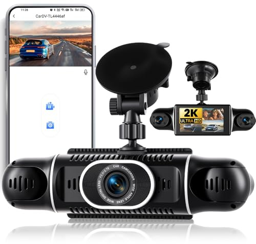 2K Dash Cam Auto 360 Gradi Dashcam 4 Canali, 3 Pollici Telecamera per Auto con Controllo APP, IR Visione Notturna, Registrazione Loop, G-Sensor, Assistente di parcheggio, Monitoraggio Parcheggio 24H