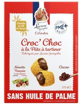 Céréales Croc'Choc Pâte à Tartiner Noisette Cacao LUCIEN GEORGELIN - la boite de 375g Lot De 3 - Par Lot
