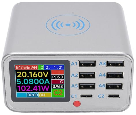 Zunate Estación de Carga USB de 100W, Hub de Cargador Rápido de 8 Puertos Multi Device con QC3.0 PD Fast Wireless Carga y Pantalla en Pantalla, para Tabletas de (Enchufe de la UE)