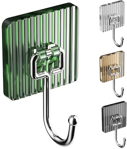 Confezione da 4 ganci autoadesivi, senza trapano, per pareti, forte tenuta per cucina, bagno, camera da letto e ingresso per superfici in piastrelle, vetro, metallo e legno, trasparente, oro, verde
