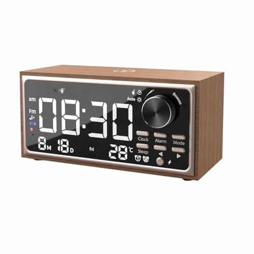 Correa Radio-Réveil Vintage à Double Alarme avec Charge sans, Radio FM, Affichage LED, Contrôle de la Luminosité pour la Chambre à Coucher
