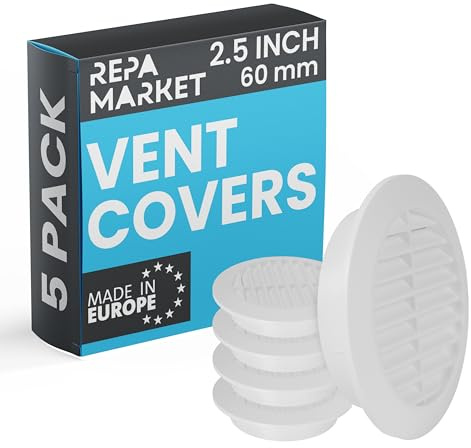 Repa Market 60mm 5 Stück Weiß Rund Lüftungsgitter mit Insektenschutz - Kunststoff Lüftungsrohr Abdeckung für HVAC Heizung, Kühlung, Klimaanlage - Innen/Außen, Garage, Gartenhaus Luftgitter
