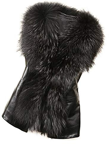 RLEHJN Faux Fur Gilet for Women, Ladies Body Warmer Sleeveless Faux Leather Jacket Vest Belted Waistcoat Winter Furry Warm Coats Button Down V Neck Waistcoats Padded Gilets Outerwear S-3XL